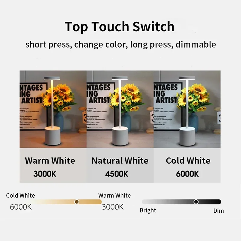 led table lamp Simple LED Metal Table Lamp Rechargeable Touch Desk Lamp 3 Colors Adjustable Bedside Creative Ambient Light Bar Room Decor Light