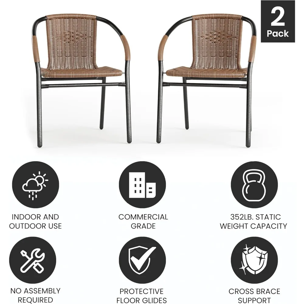 2 Pack Medium Brown Rattan Indoor-Outdoor Restaurant Stack Chair 5