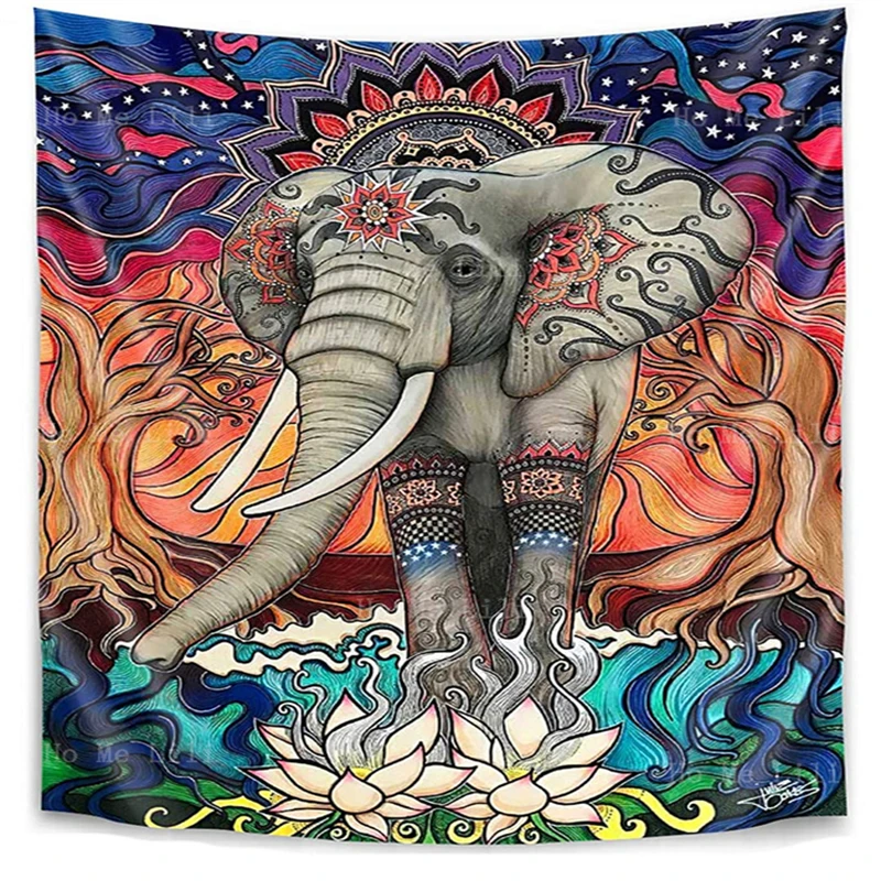Tenture Murale éléphant Indien – Fait Main – Broderie Et Bijoux – 28x24 Pouces
