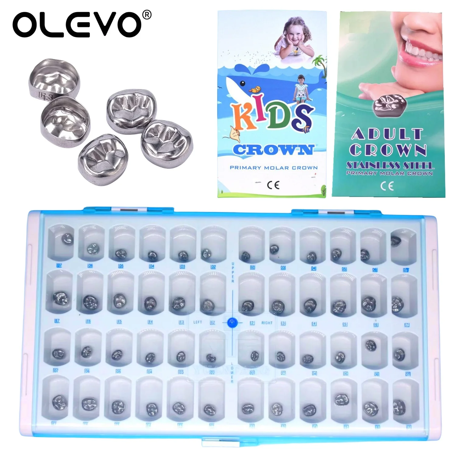

48Pcs/Box Dental Crowns Preformed Metal Crown Primary Molar Kid Adult Crown Stainless Steel Temporary Crown Tooth Protection