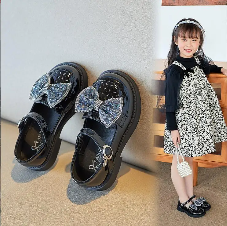 

Girls' Small Leather Shoes 2024 New Spring Autumn Black Baby Children's Shoes Princess Shoes Soft Sole Single Shoes 26-36