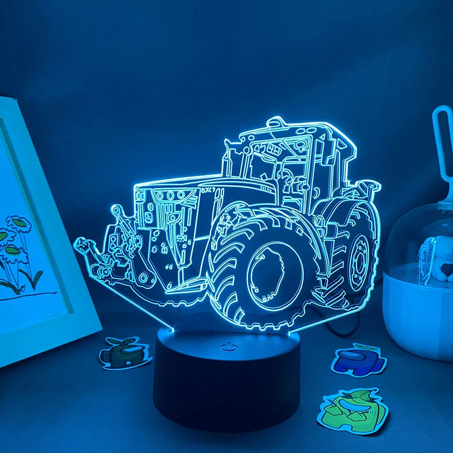 

Модель автомобиля игрушечного трактора, 3D светодиодная неоновая лампа, подарок на день рождения для друзей, детский фермер, украшение для спальни, прицеп, ночник