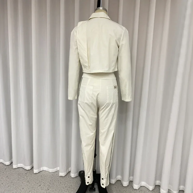 Women Two Piece Set Autumn Fashion Solid Lapel Long Sleeve Button Jacket Irregular Pockets Pants Sets High Streetwear