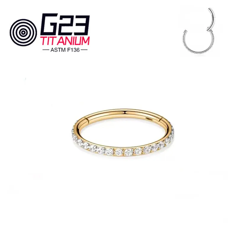 Piercing Jewelry 1PC G23 F136 Titanium Women's Round Earrings Nose Ring Hinge Clicker Open Diaphragm Nose Ring 16G