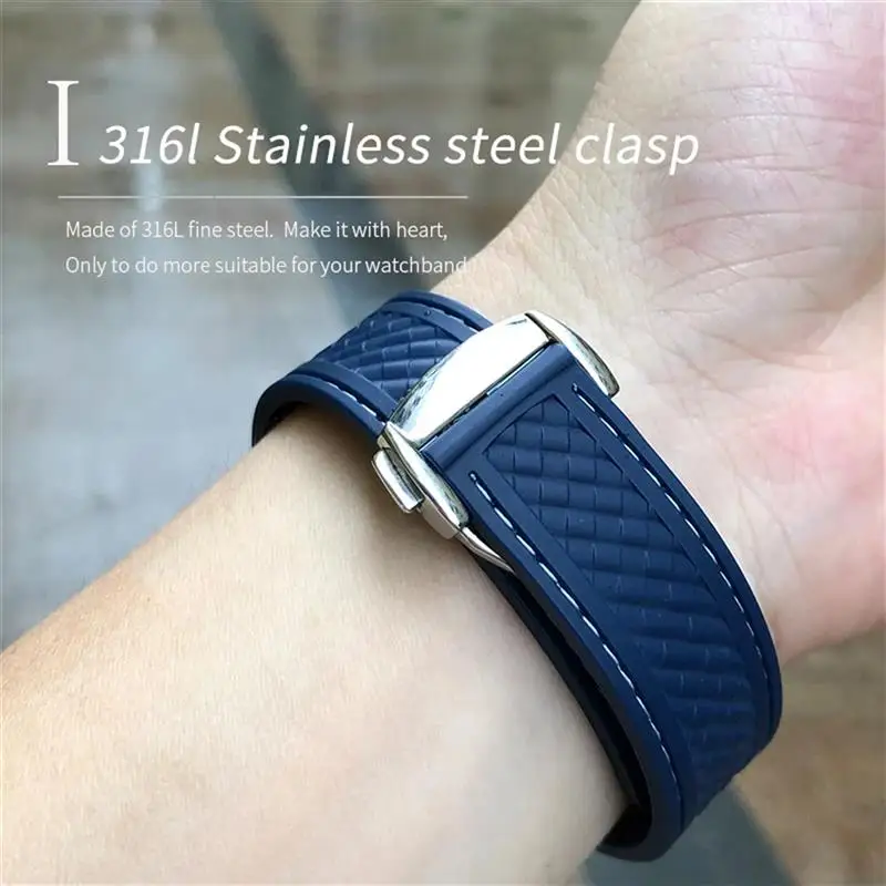 SCHIK Curved 19mm 20mm 21mm Rubber Watchband Fit For Omega AT150 Seamaster 300 AQUA TERRA Diving Bracelets Black Blue Silicone