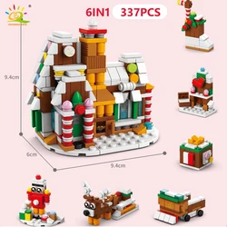 Festive Christmas Building Blocks Set: Santa, Elves, and Snowy House Scene (NO.3)