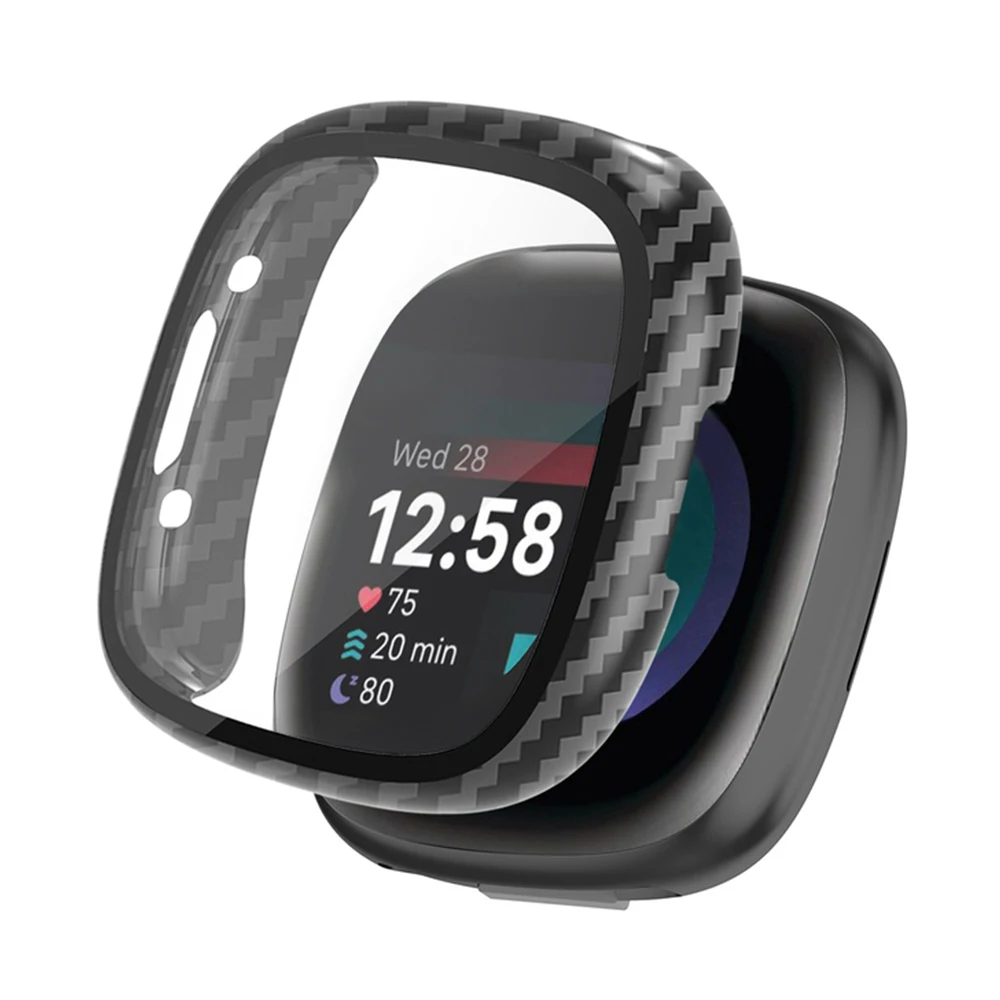 زجاج + حافظة لساعة Fitbit Versa Versa 4 واقي ممتص...