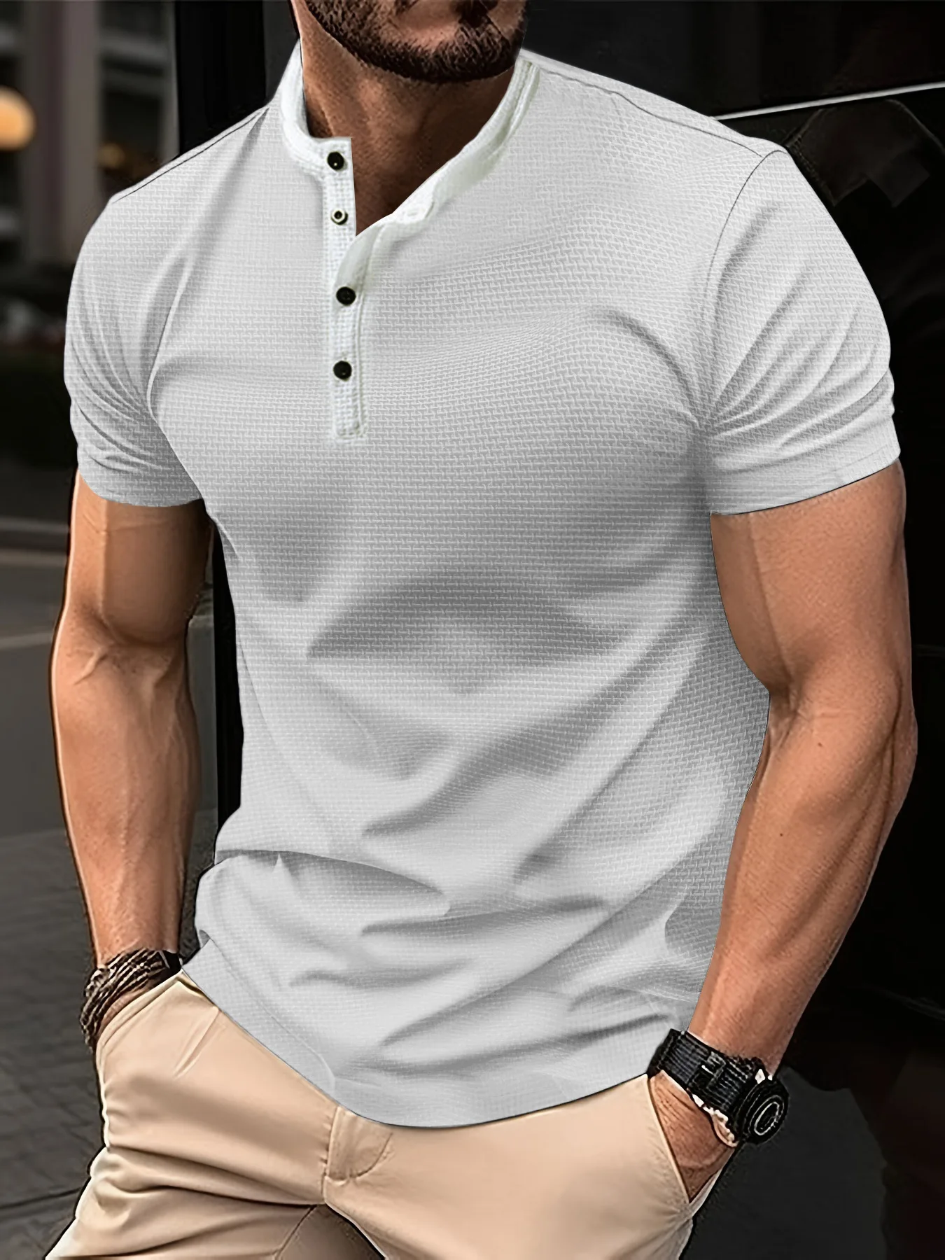 Men's breathable mesh shirt - elastic nylon ice silk fabric, short sleeve, button-down, lightweight moisture absorption, suitabl 5