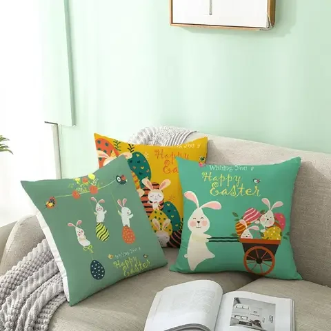 

PATIMATE Eggs Easter Cushion Cover Happy Easter Decorations For Home Sofa Decor Easter Bunny Party Pillow Case Supplies 45x45cm