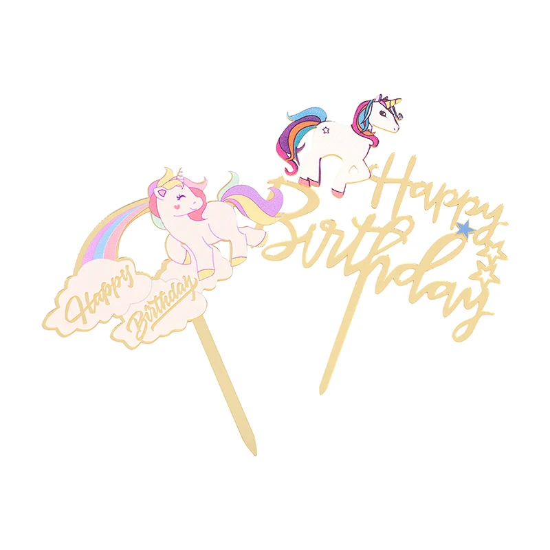 Happy Birthday Unicorn Acrylic Cake Topper Decoration Kids Girls Unicorn Theme Birthday Party Decor Supplies Baby Shower