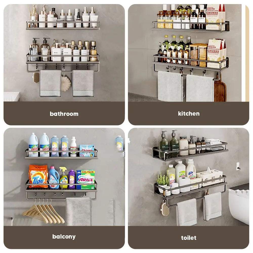 30/40/50CM Punch-Free Bathroom Shelf Shampoo Rack Aluminum Shower Organiser Without Drilling Toilet Shelf Bathroom Accessories 5