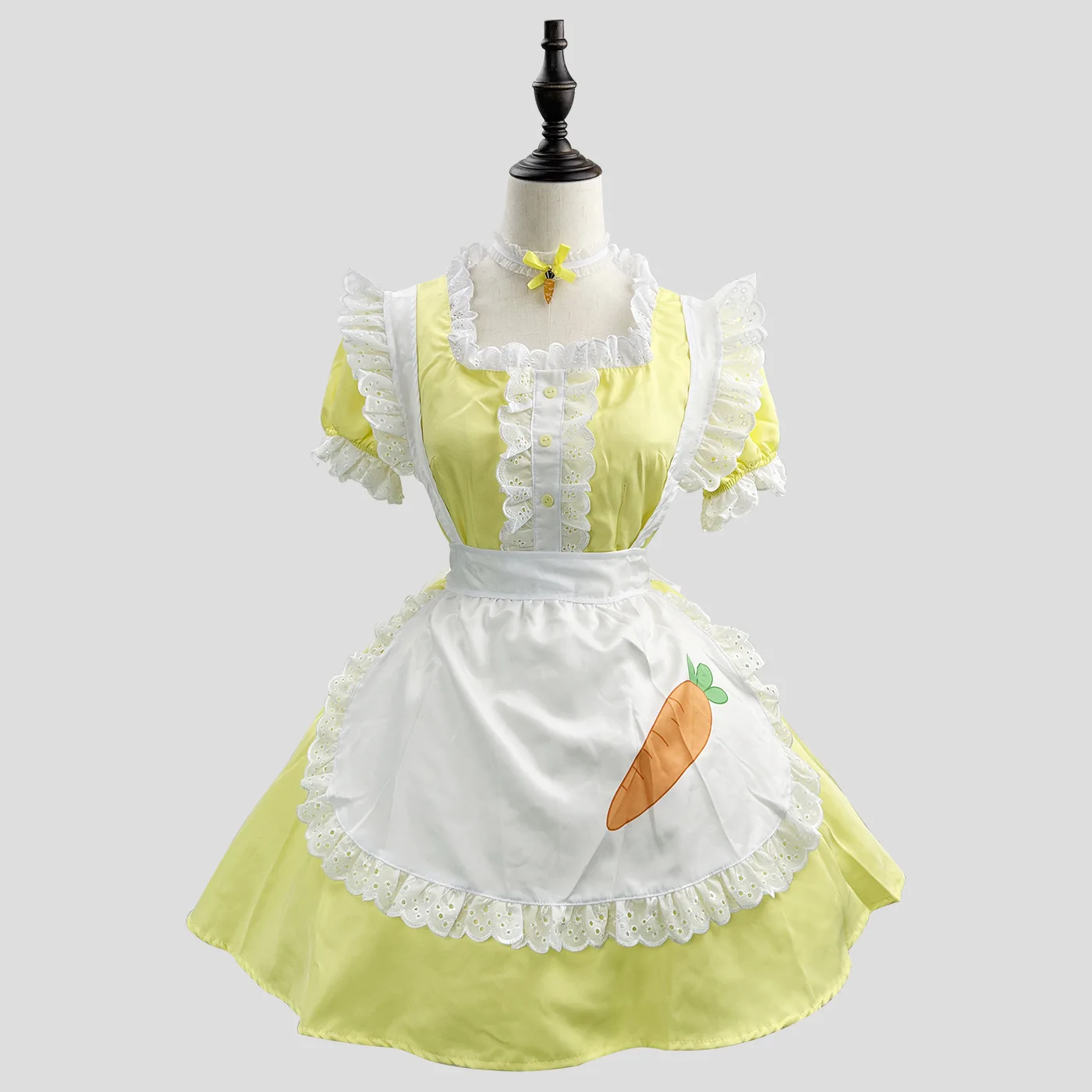 Cosplay Maid Kleid Gelb mit Schürze Anime Lolita Kostüm Damen 2