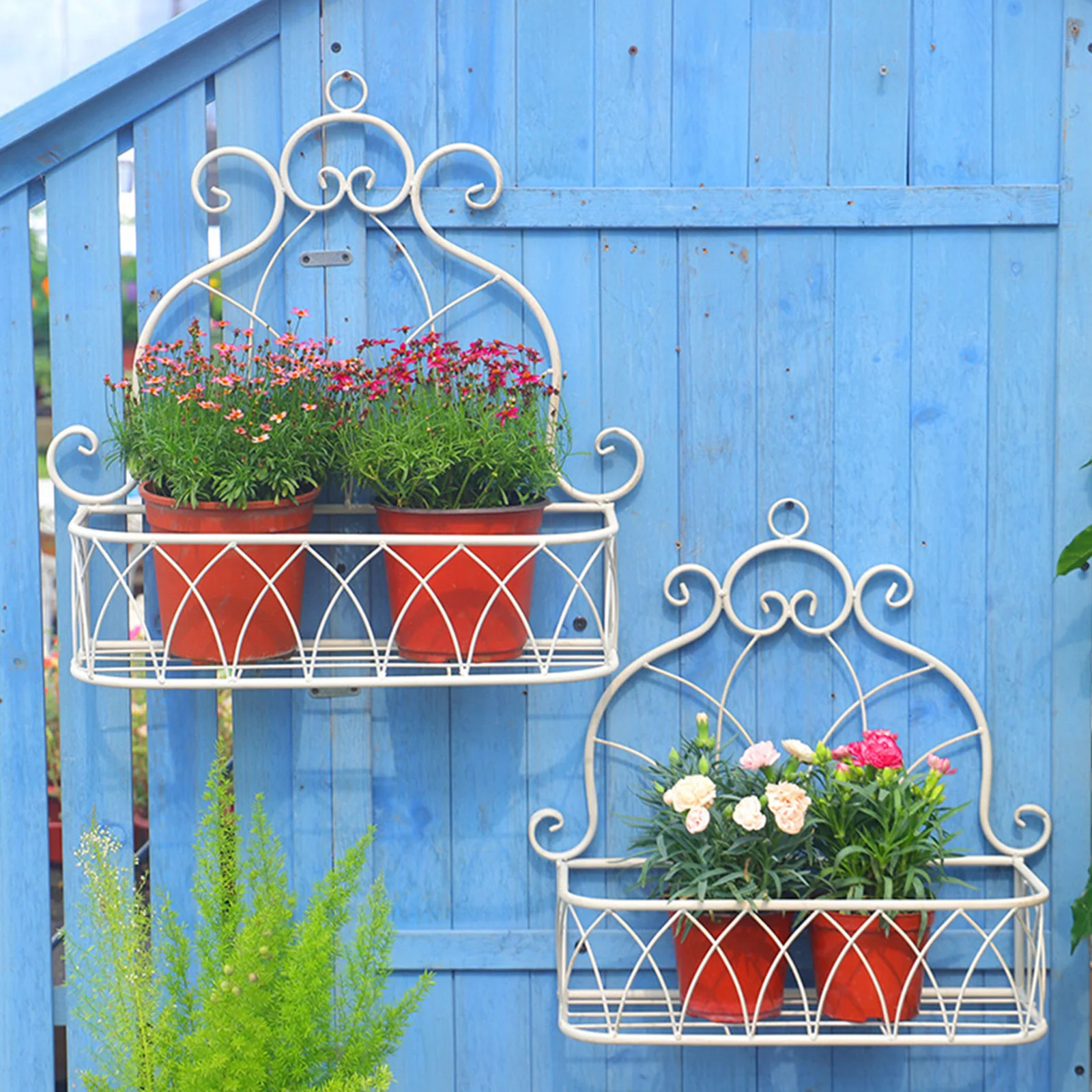 Iron Hanging 2 Pcs Balcony Flower Stand Vintage Indoor Plant Stand Wall Mounted for Outdoor Home Balcony Patio Farmhouse Garden