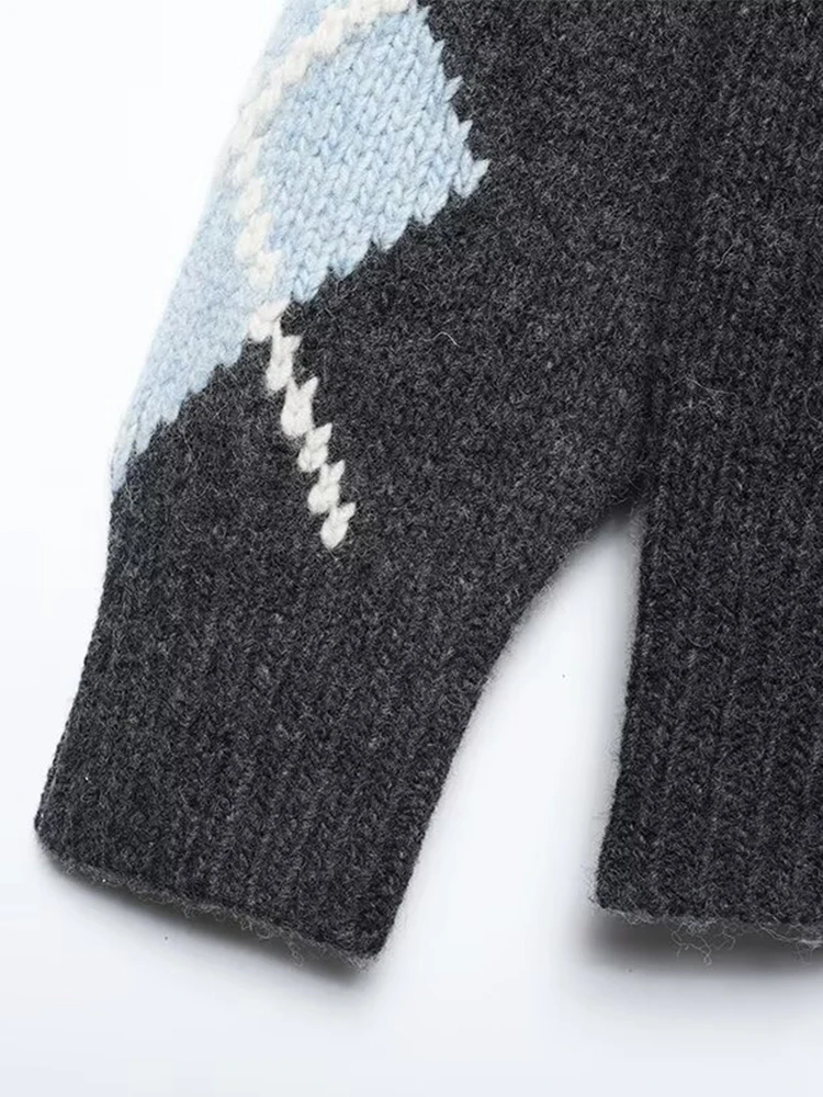 2025 New Women Fashion Argyle Knitted Cardigans Long Sleeve V neck Short Sweater Cardigan Autumn Winter New Style Knitwear Coat