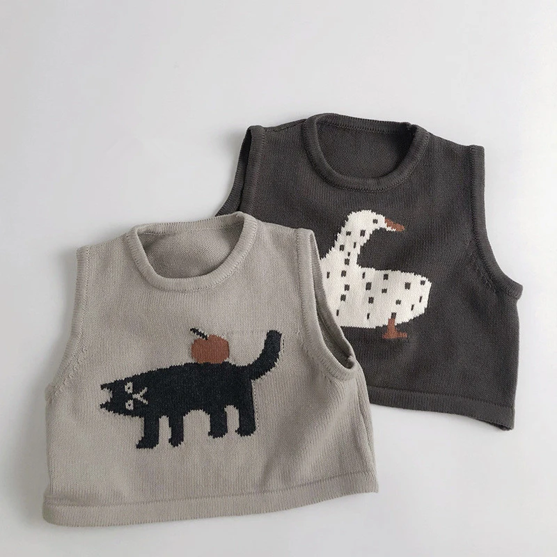 Childrens Sleeveless Knitted Vest - Cute Animal Cotton Sweater Coat for Boys  Girls