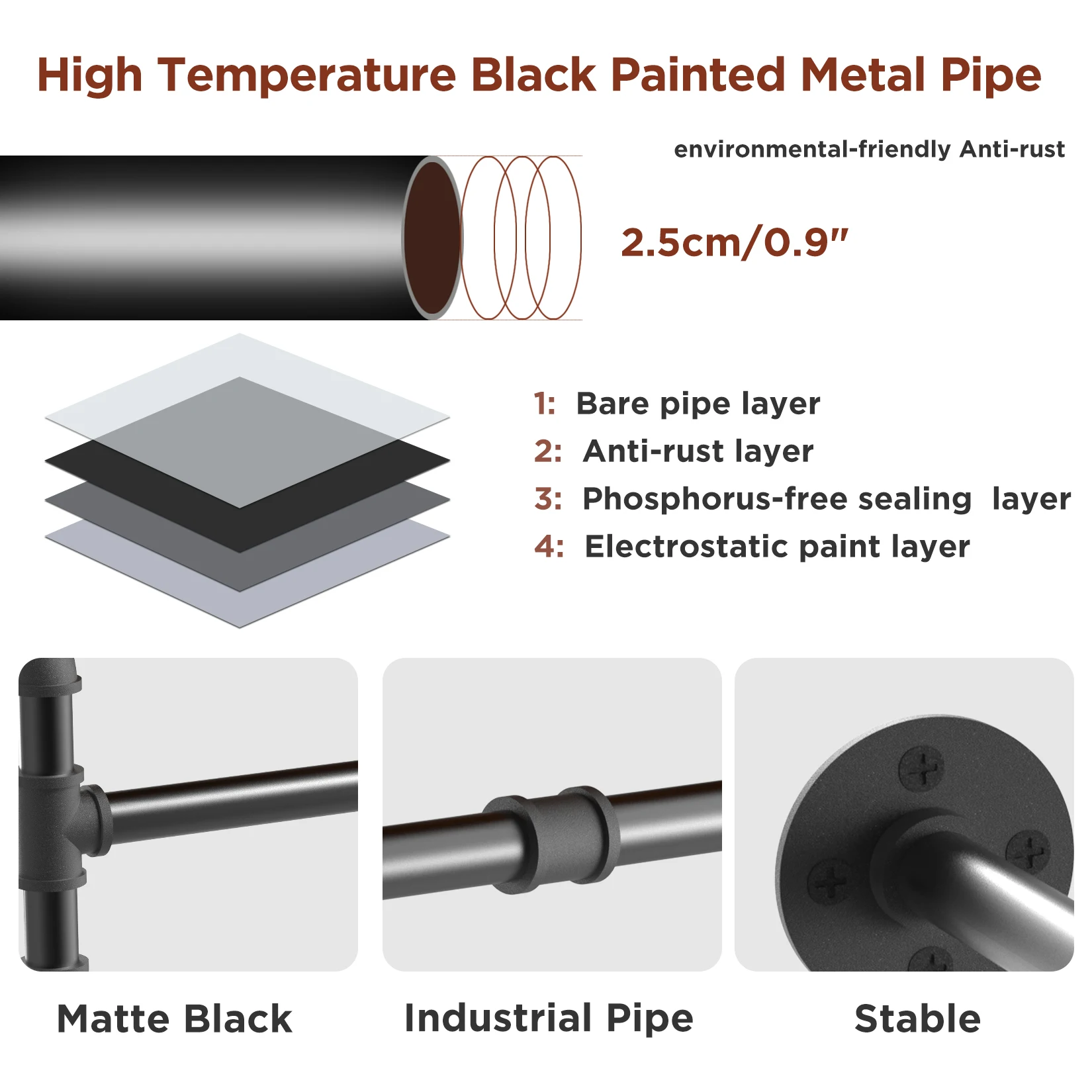 70.8 Inch Industrial Pipe Clothing Rack Wall Mounted Clothes Rail Garment Hanging Bar Rod Display Rack Closet Storage 5
