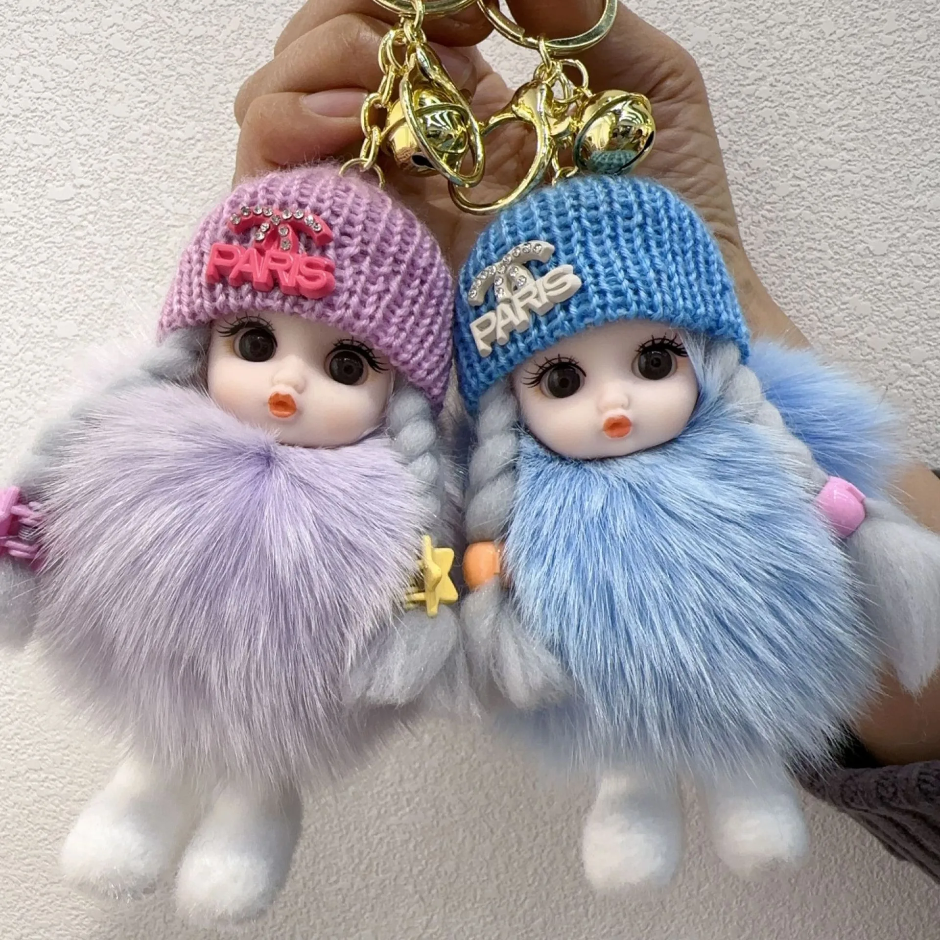 Cute Braid Baby Pompom Keychains Fashain Real Fox Fur