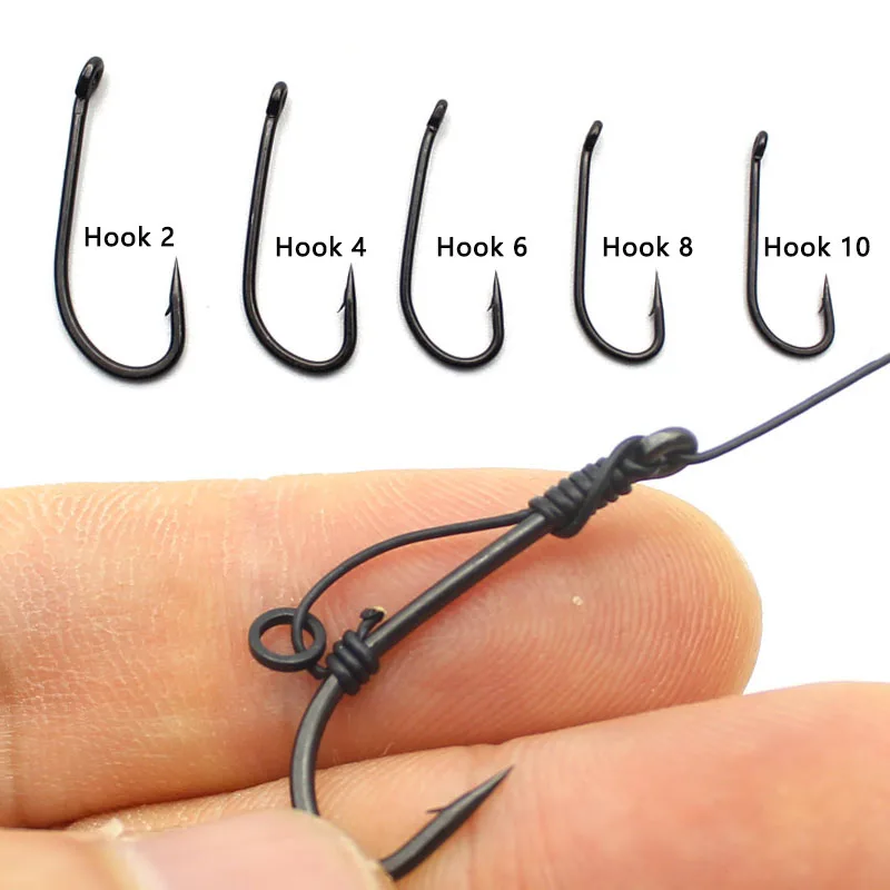 20pcs Carp Fishing Hook PTFE Coated D Rig Hooks High Carbon Steel Matte Black Pop Up For Carp