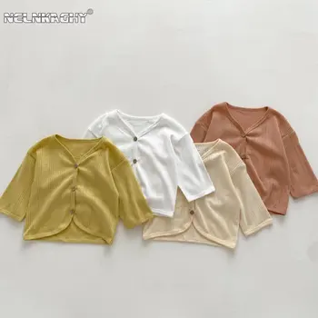 여아 남아용 할로우 아웃 솔리드 탑 아웃웨어, 유아 에어컨, 모기 방지, 얇은 카디건, 통기성 재킷, 가을