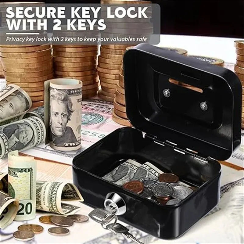 Portable Mini Small Money Safe Box Secure with Lock Keys Slot Organizer Metal Steel Coin Cash Bank Without Tray Adults and Kids money saving box piggy bank coin deposit box