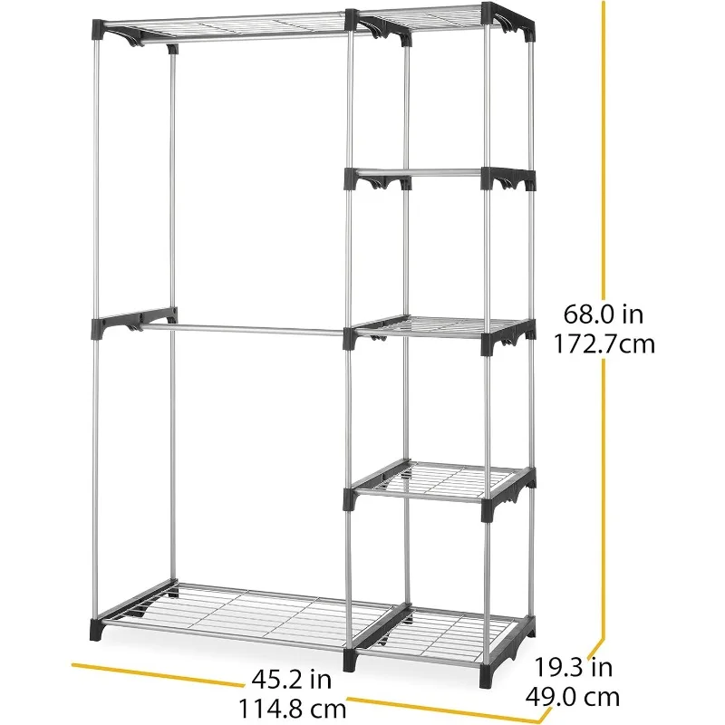 Double Rod Freestanding Closet Organizer, Silver 6