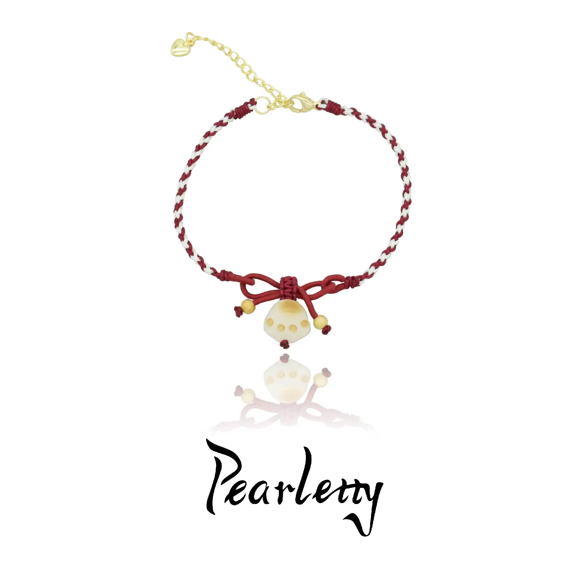 

Pearletty Red Rope Braided Bracelet Natural Linden Cat Paw and Red Bow Charm Bracelet for Girl or Women