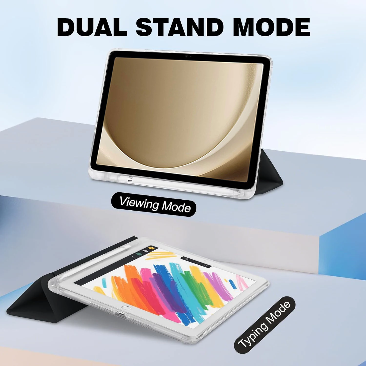 Crystal Clear Tablet Case with Pen Slot and Magnetic Stand