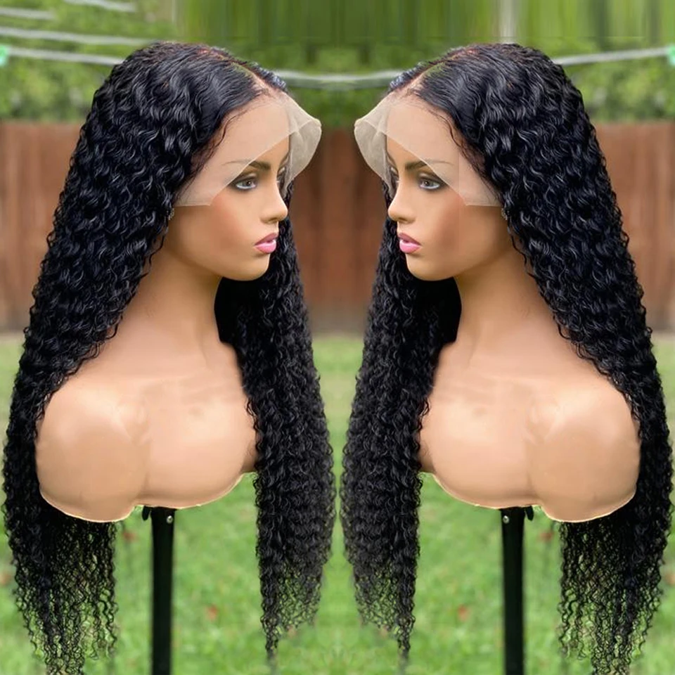 

Natural Black Kinky Curly 26Inches Long Lace Front Wig 180%Density Glueless BabyHair Preplucked Heat Temperature Daily Cosplay