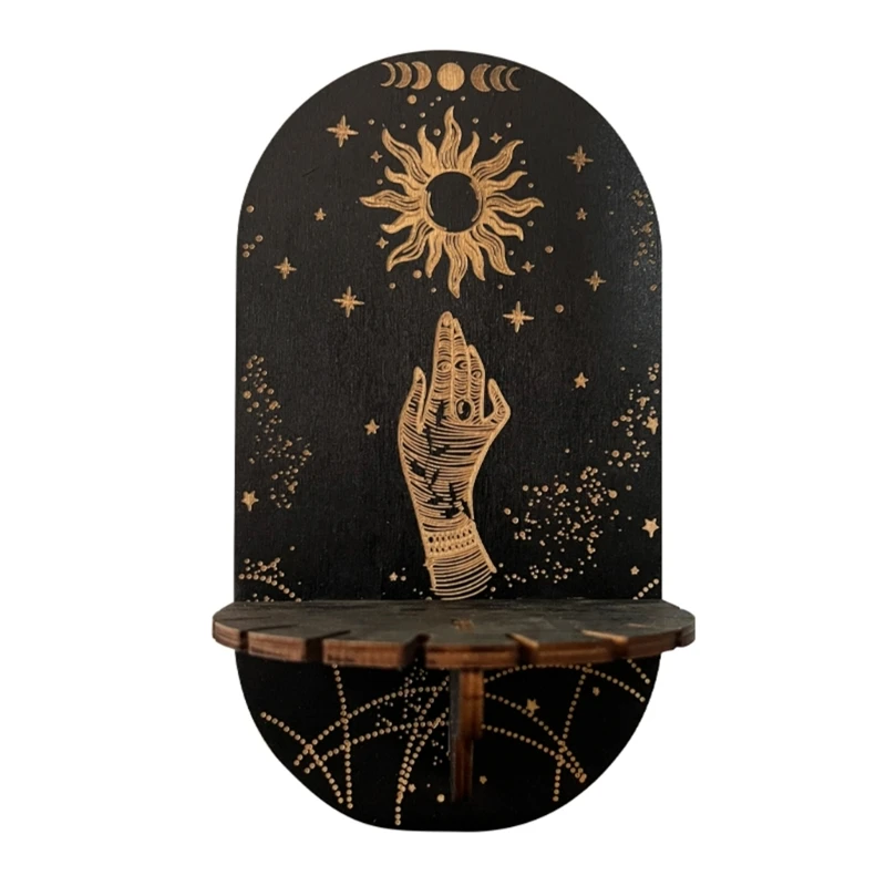 Black Crystal Display Stand Bohemian Hand Stand Witch Wooden Hanging Decorative Stand and Crystal Stone Shelving Wall Shelves customized product、oem odm customized supermarket retail store wooden shelves single sided display stand