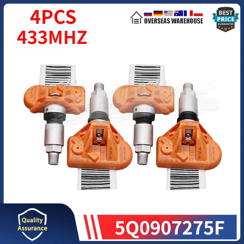 

5Q0907275F 433Mhz TPMS Car Tire Pressure Monitor Sensor 4Pcs For Audi Q7 A3 R8 RS4 PORSCHE 718 GT3 VW Amarok Jetta Golf Magotan