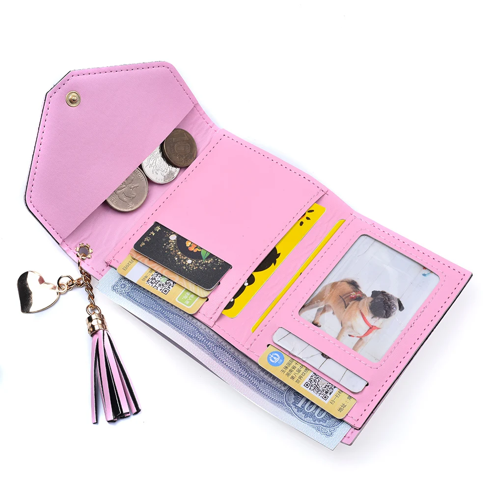 Small Purse Women Short Folding Portable Mini Pu Leather Purse