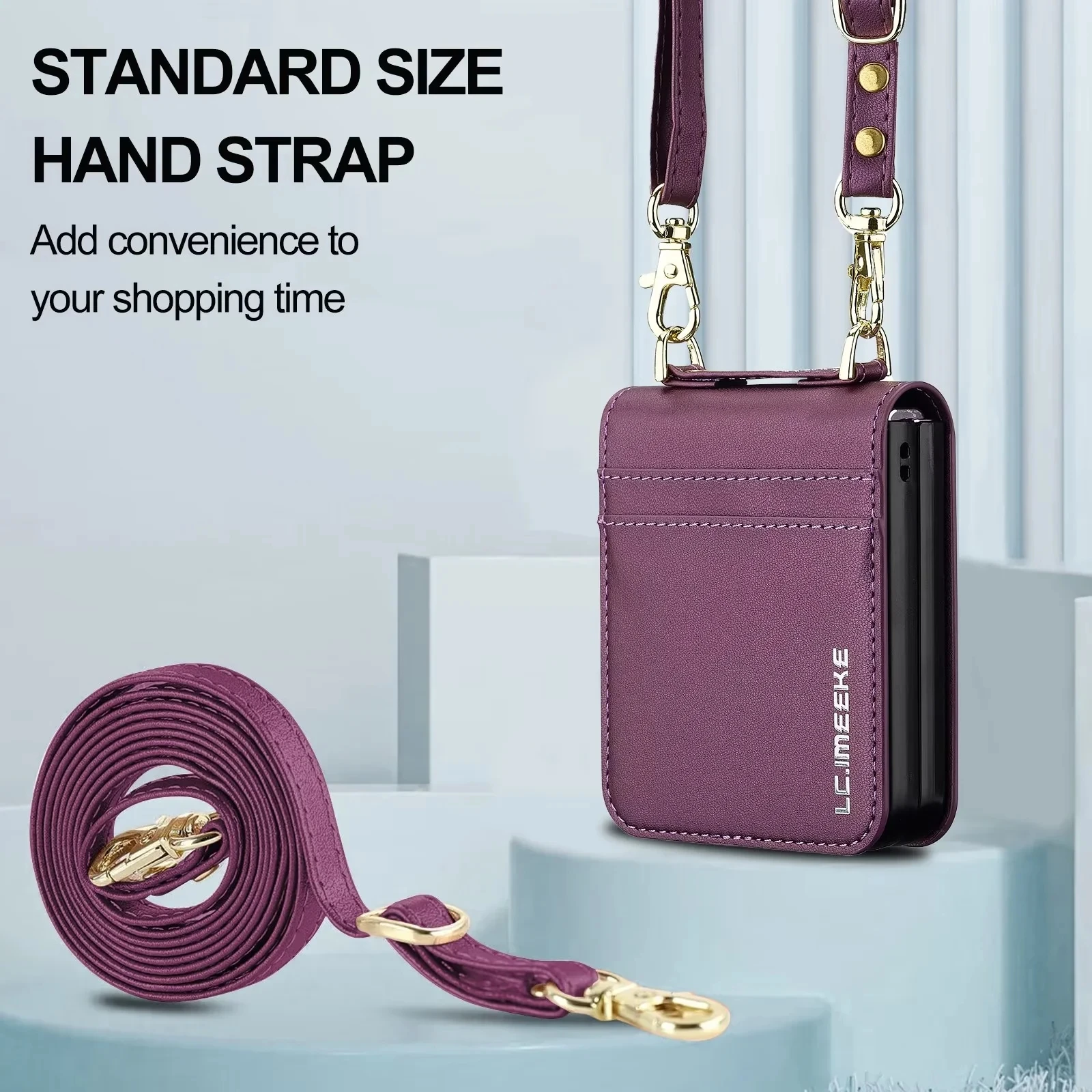 Crossbody Leather Card Slot Wallet Case with Hand Strap and Lanyard