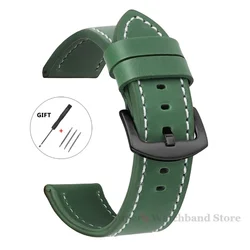 Vintage Leather Sport Watch Band with Stainless Steel Buckle - Premium Watch Accessory - 22mm (Army Green Black)
