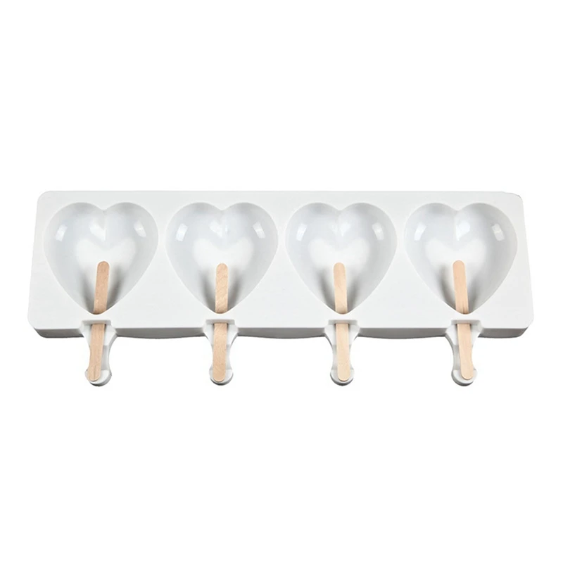 

4 Grids Cute Heart Shaped Cakesicle Heart Silicone Ice Cream Mold Maker Making Tool DIY Accessories