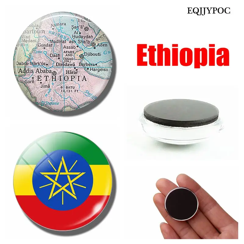 

Federal Democratic Republic of Ethiopia Flag Map 30 MM Fridge Magnet Glass Dome Magnetic Refrigerator Sticker Holder Home Decor