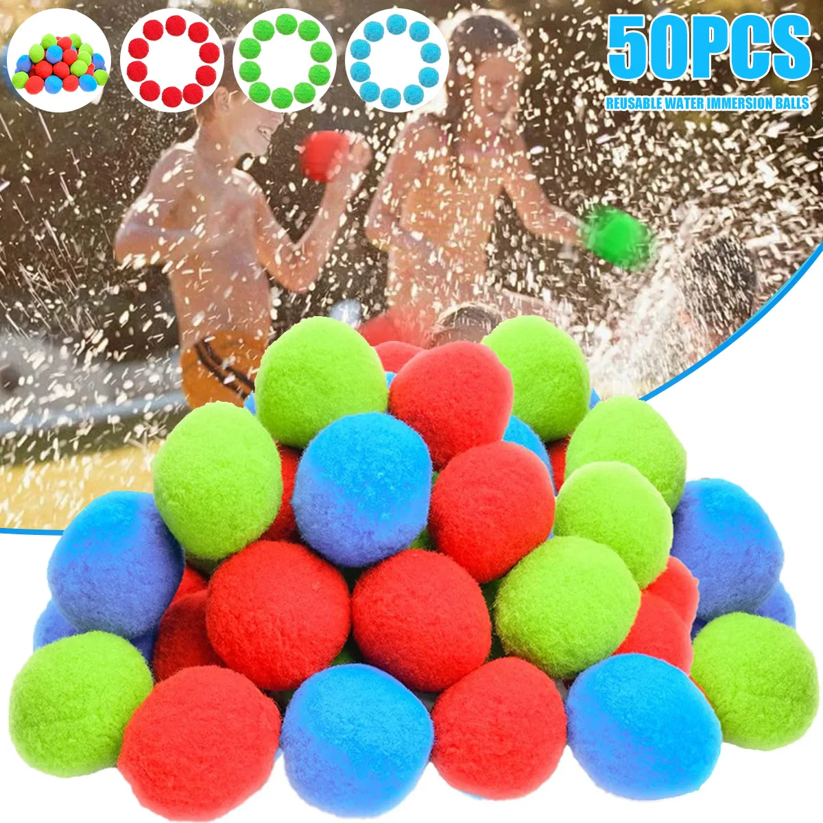 Water Balls Cotton Water Fight Toy Sponge Ball Sandbag Ball 50pc with Bag for Swimming Pool Beach Lawn Out Summer Game Toy bouncing water toy ball