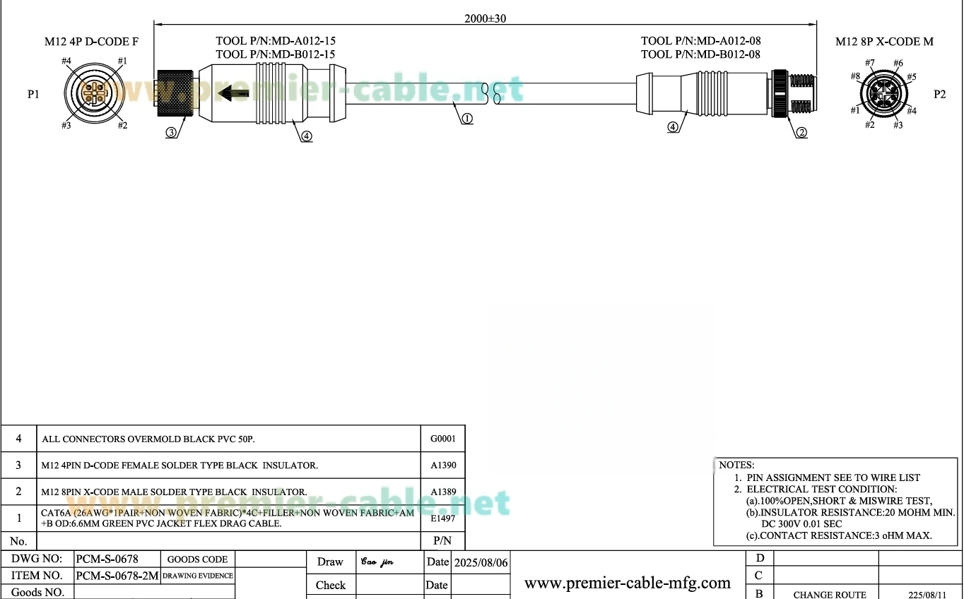 Profinet M12 X-Code-Stecker auf D-Code-Buchse, Ethernet-Verbindungskabel, Cat6A High-Flex-Schleppkettenschutz, kompatibel mit IFM E80412 – Detail 1