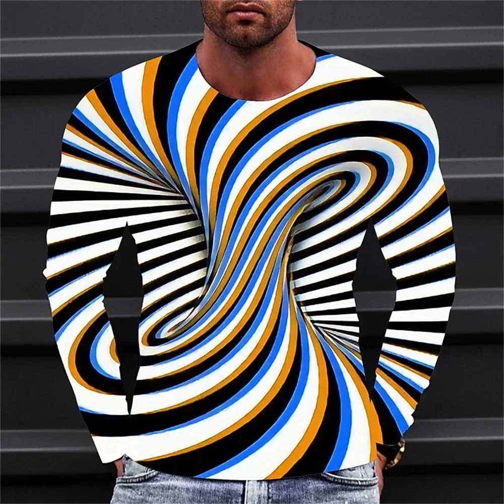 Fashionable Men's Printed T-shirt Optical Illusion Round