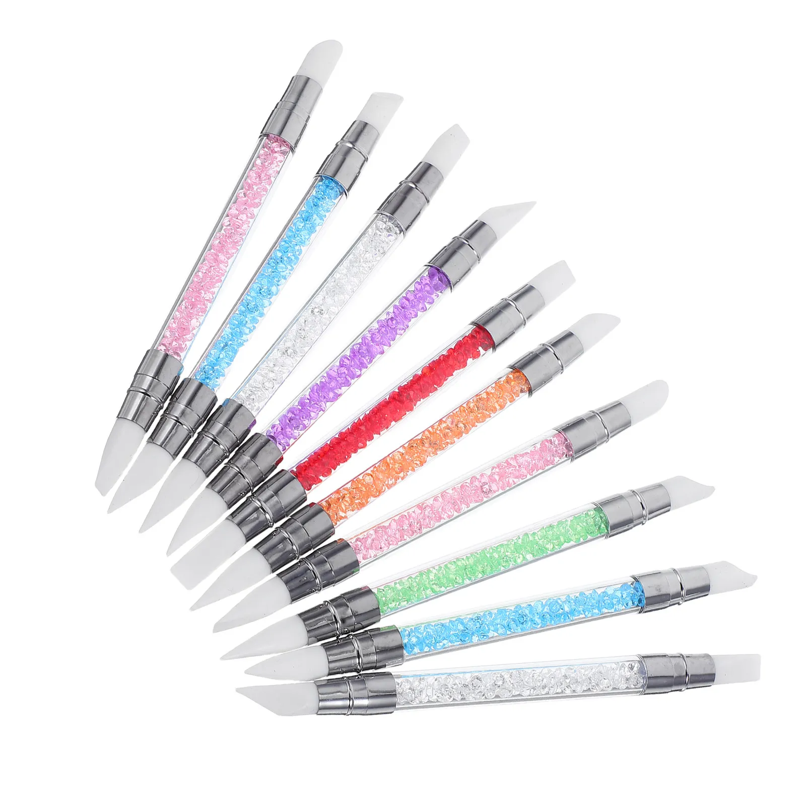 10Pcs 네일 아트 도구 펜 실리콘 팁 디자인 조각 펜 거울 파우더 적용 전문 아크릴 네일 조각