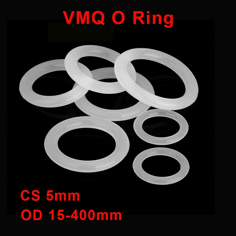 

White Silicone O Ring Gasket Food Grade VMQ Silicone Waterproof Washer Round O Shape Rubber Sealing Ring CS 5mm OD 15-400mm