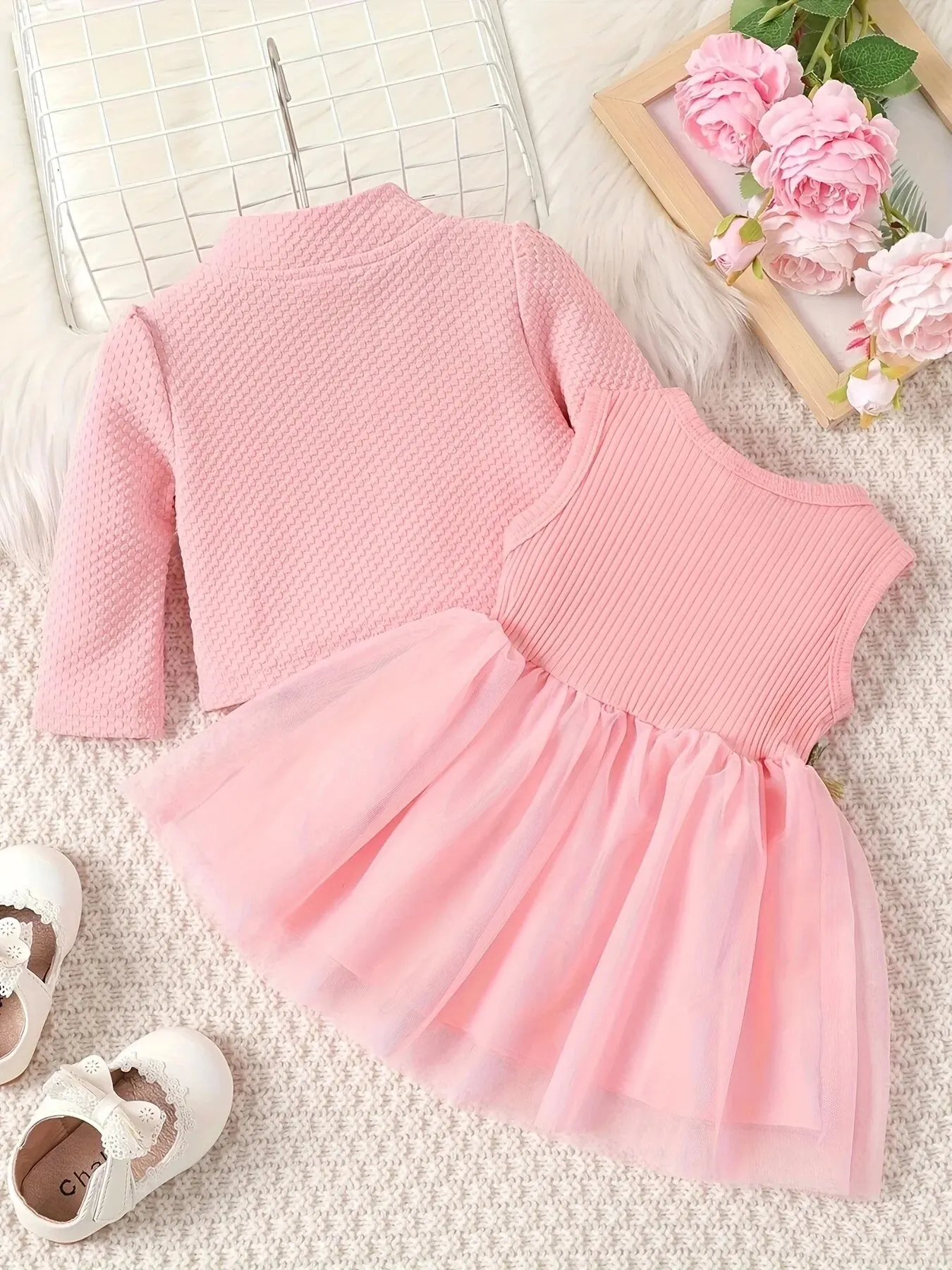 Baby Girl Flower Mesh Dress Set 2