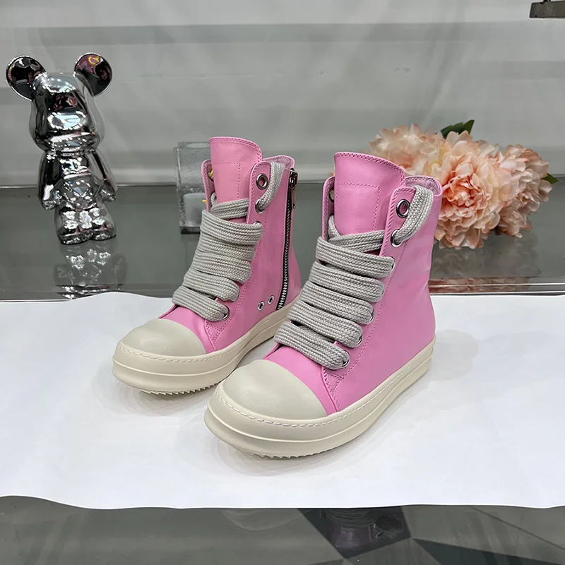 

High Top Casual Shoes Jumbo Lace Up Main Line Thick Sole Pink Ro Owen Luxury Designer Sneakers Leather Men Women Ankle Boots