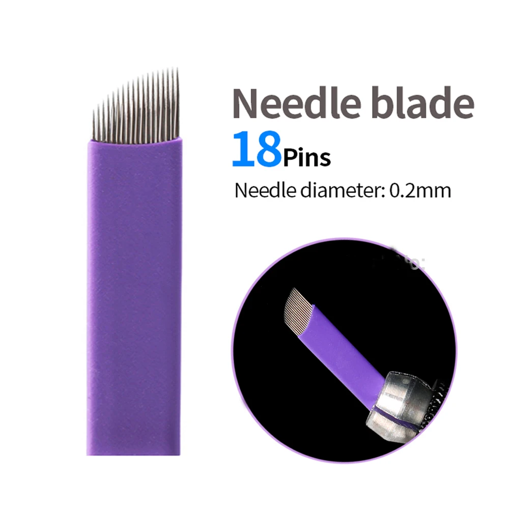 100pcs Super Sharp 0.2 Tattoo Needle Accessories Permanent Makeup Sterilized Purple 18pins Microblading Blade For Eyebrow Lip-B5