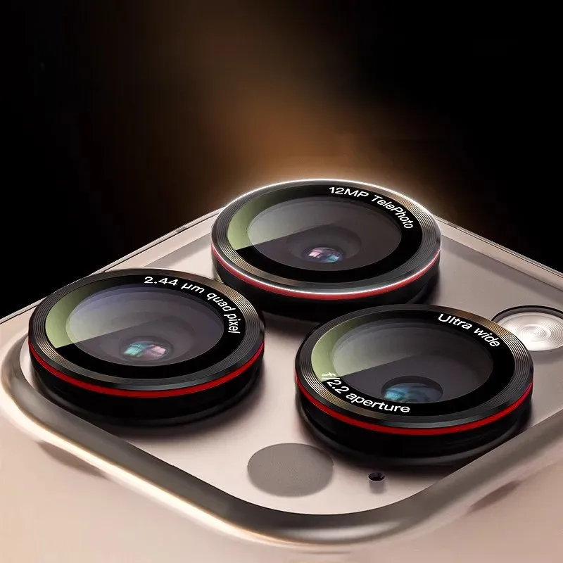 Lens Protection For iPhone 16 15 17 14 Pro Max Optik Pro Camera Lens Protector Tempered Glass Film Phone Accessories Black Red