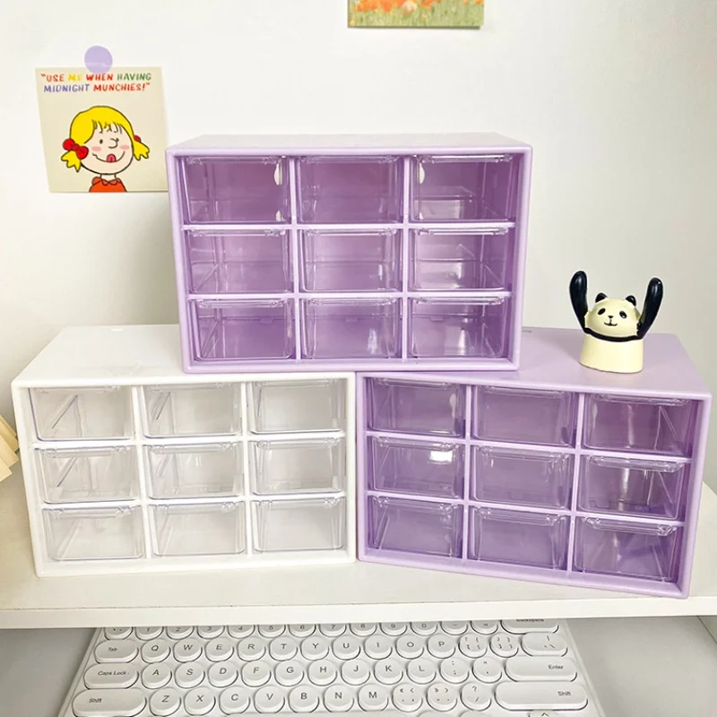 

9 Grid Storage Boxes Transparent Desktop Drawer Organizer Cute Student Desk Stationery Sundries Jewelry Dust-proof Storage Box