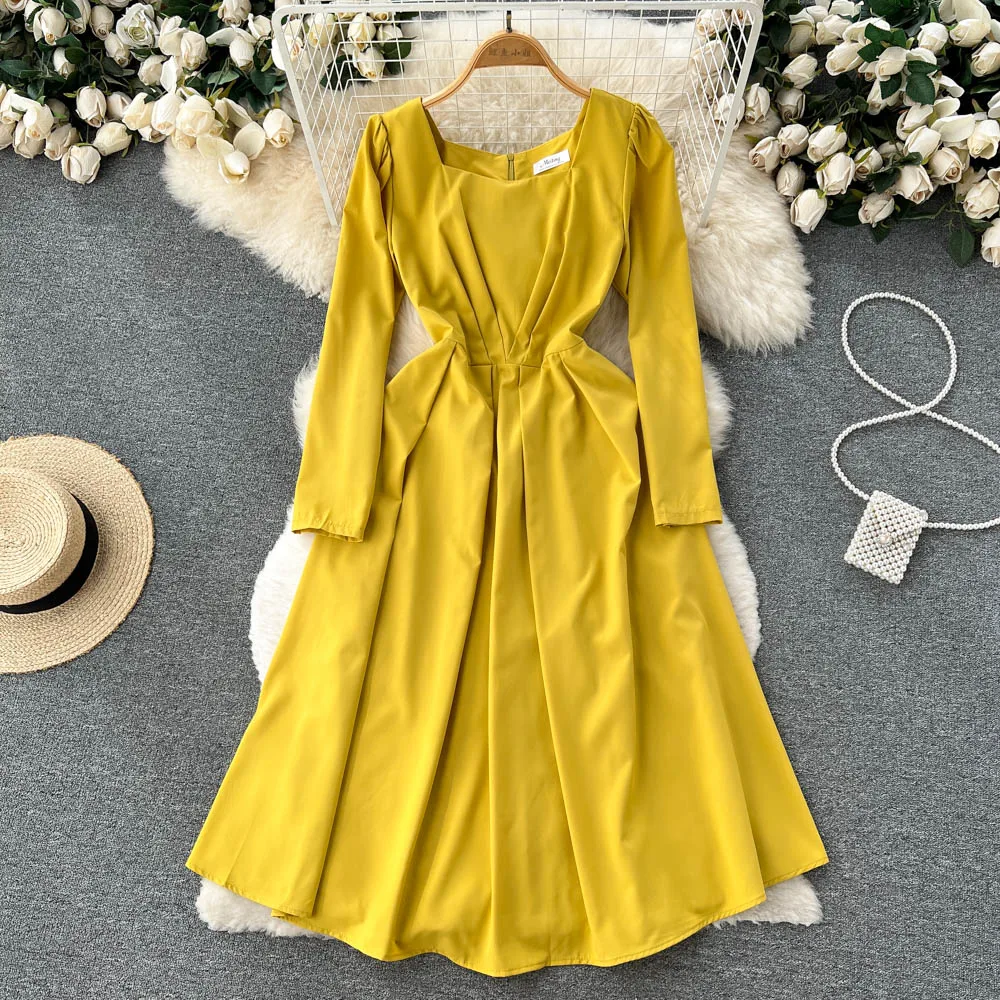 

French Chic Senior Sense of Light Mature Wind Waist Thinning Long-sleeved Stunning Dress