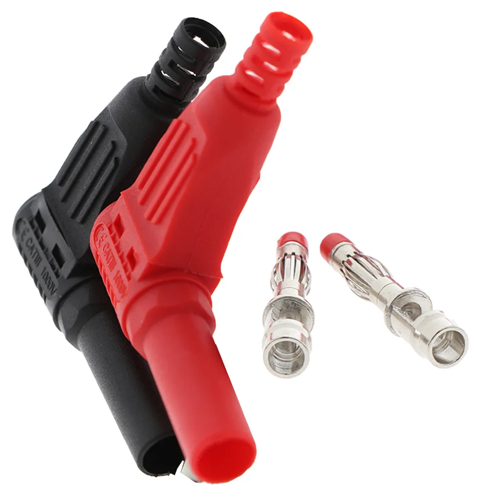 2 Stuks Bananenplug Connector Mannelijke Haakse Geïsoleerde Draad Soldeer Diy Voor 4Mm Gehulde Bananenvijzels