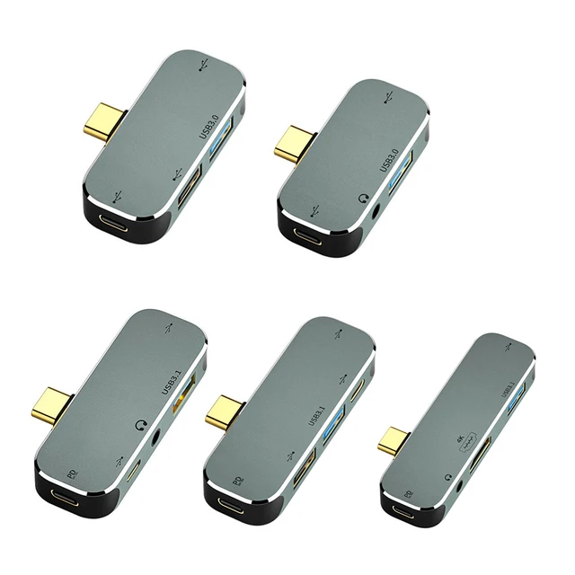 6 in 1 USB Hub Type C to 3.5mm Jack USB3.0 USB3.1 HDMI-compatible Adapter PD Fast Charging USB-C Docking Station for Macbook Pro