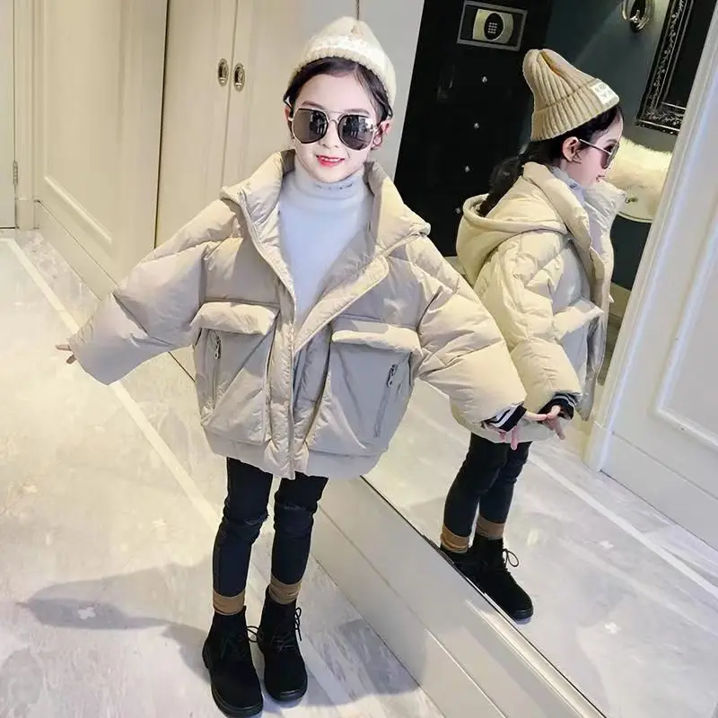 

2023 New Girls Jacket Cute Autumn Winter Warm Fashion Parka Coat Hooded Zipper Girls Outerwear 4-12 Years Kids Clothes