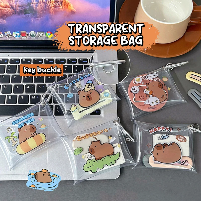 Cute Cartoon Capybara Mini Coin Bag Transparent Coin Purses Cartoon Lovely Wallet Portable Waterproof Clear Storage Bag